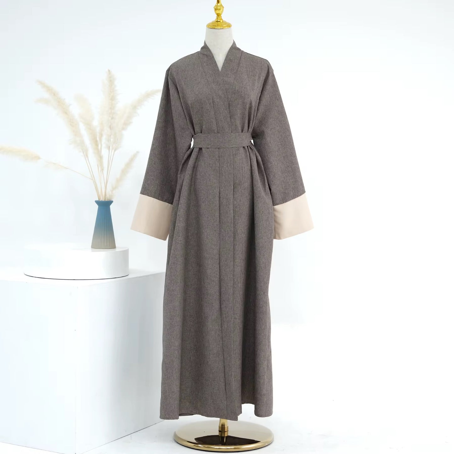 ZULFA Coton Linen Open Abaya