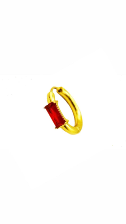 Stainless Steel Hoop Red Stone Lower Lobe Ear Piercing