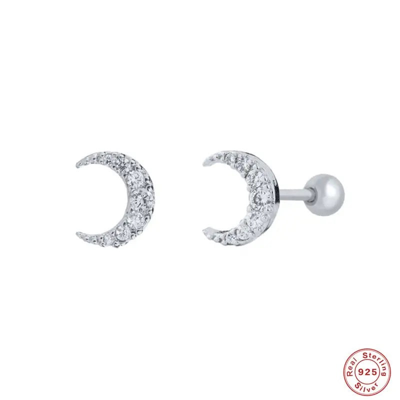 Single S925 Moon Stud Ear Piercing