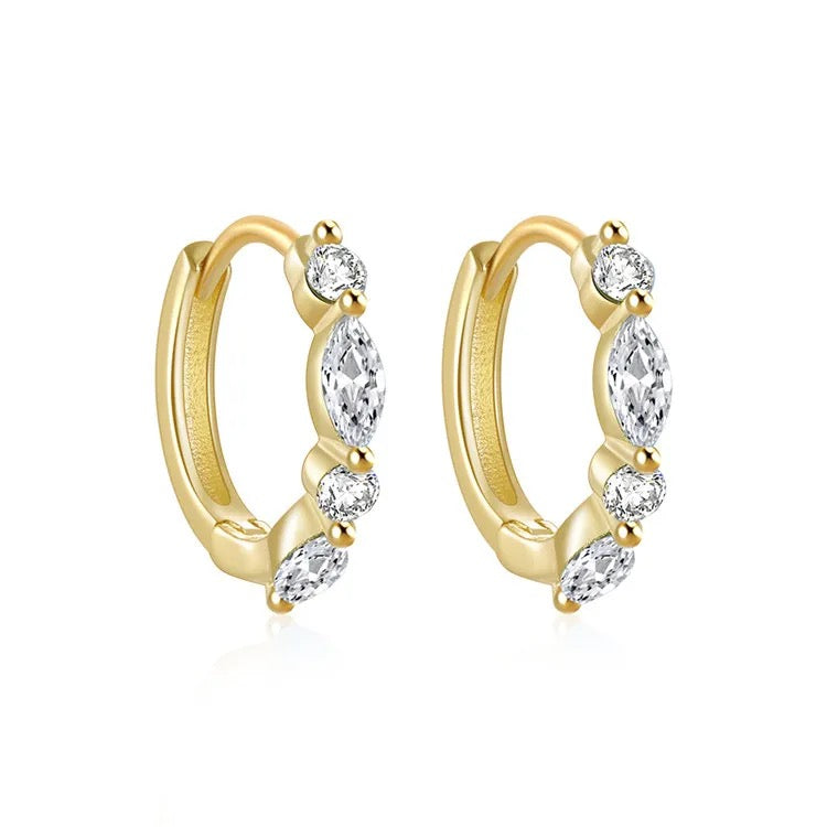 Silver 925 Strass Hoops Ear Piercing (PAIR)
