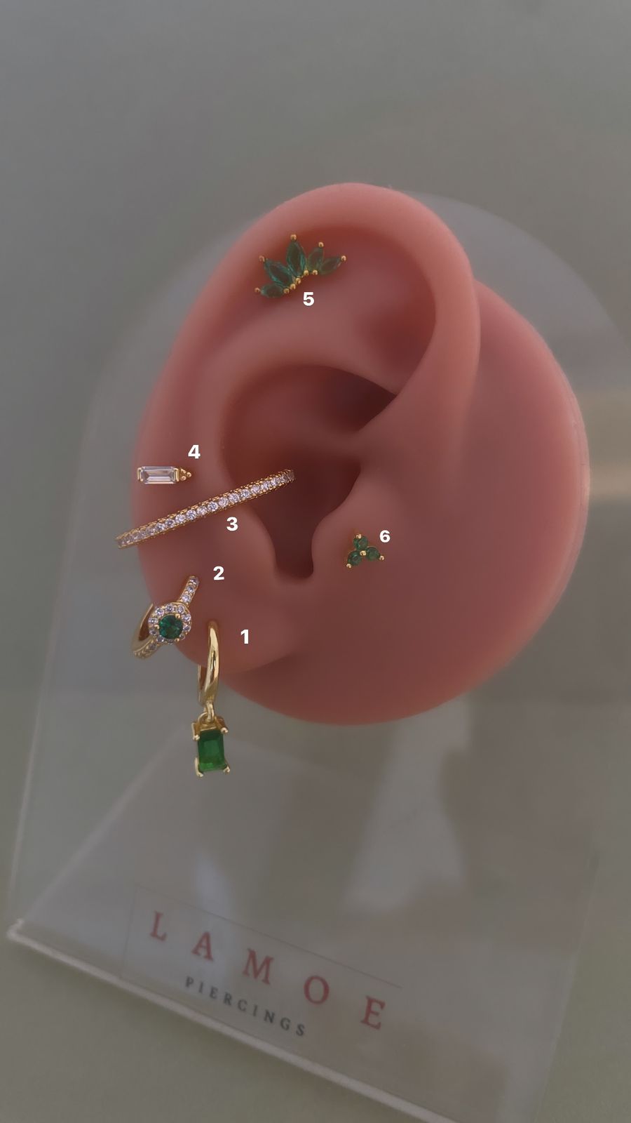 Single Rectangle With 3 Stones Ear Piercing