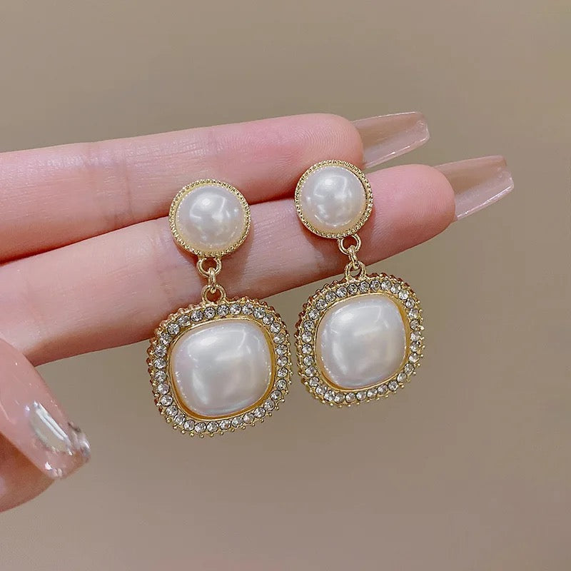 Circle Pearl Hanging Square Pearl Winter Earring