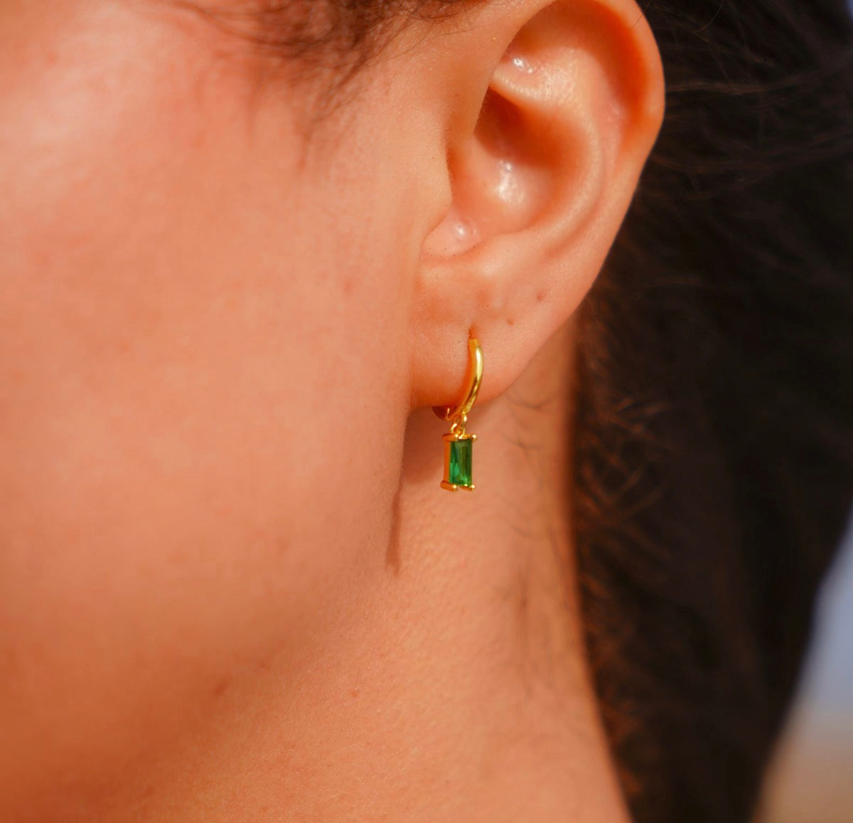 Gold Hoop Hanging Rectangle Lobe Ear Piercing (PAIR)