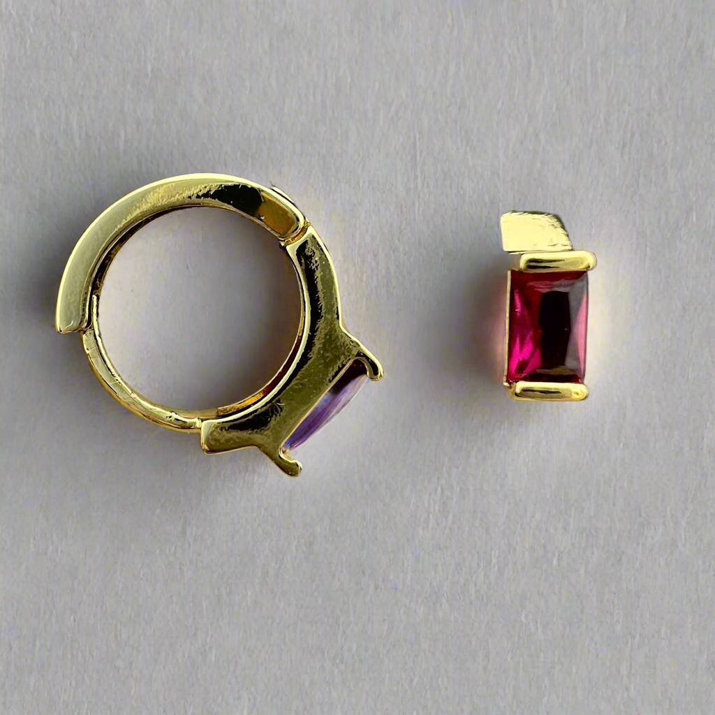 Stainless Steel Hoop Red Stone Lower Lobe Ear Piercing