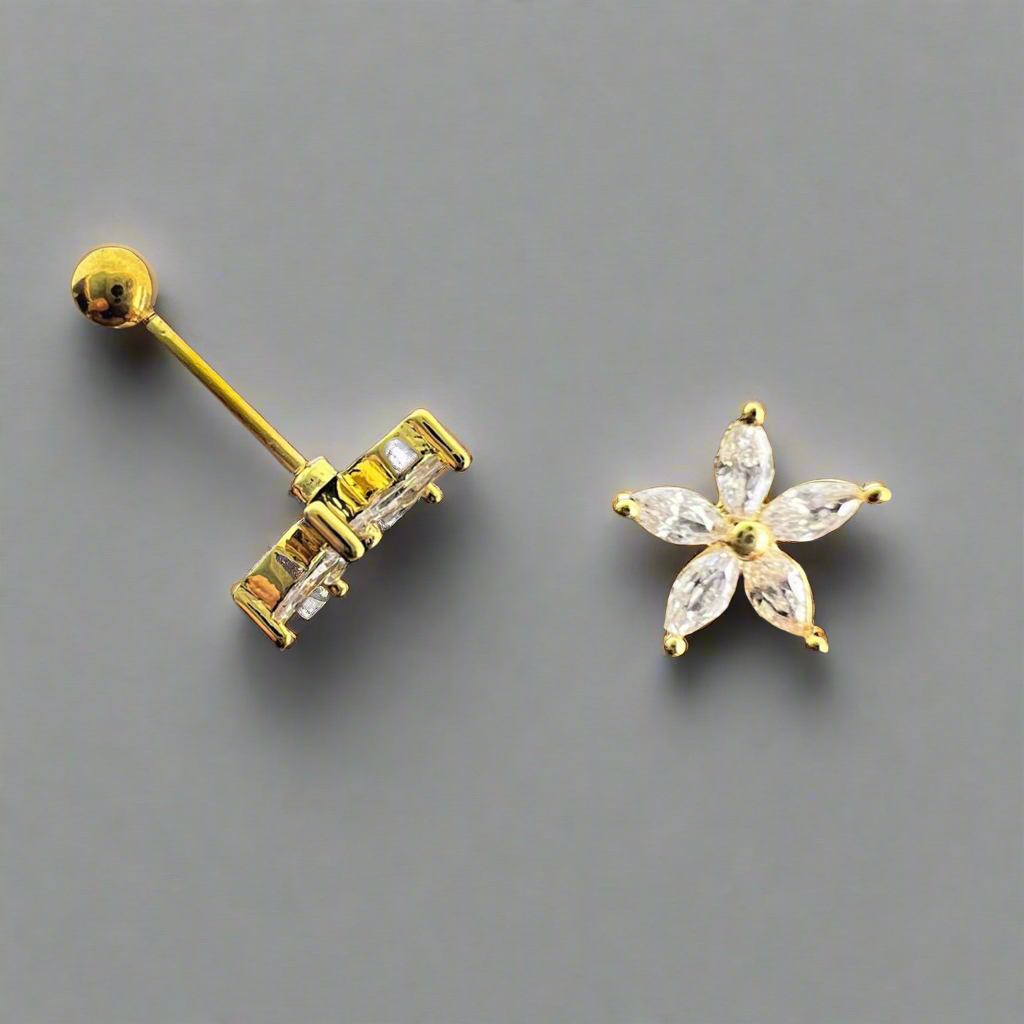 Stainless Steel Gold Flower Ear Piercing