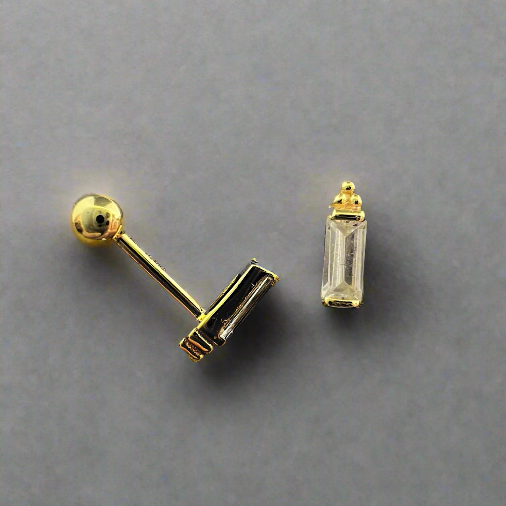 Single Rectangle With 3 Stones Ear Piercing