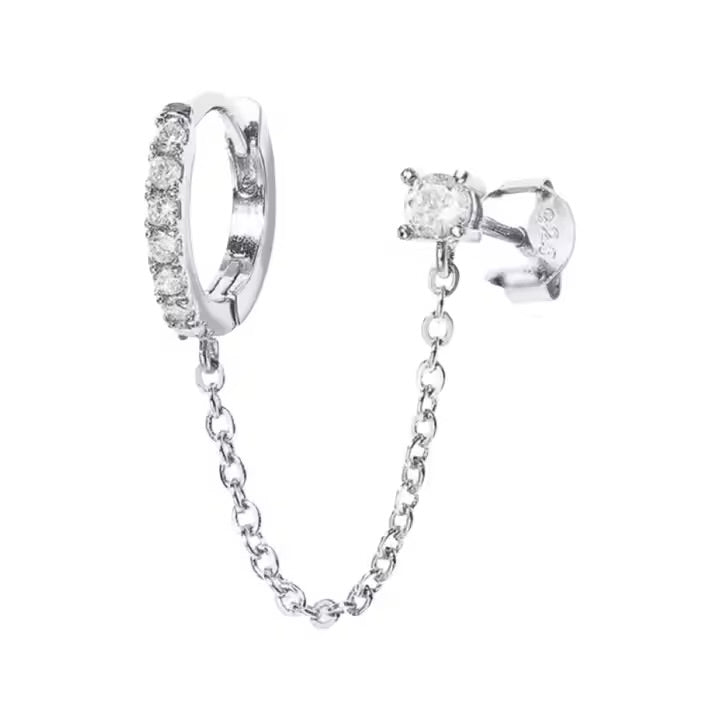 Silver 925 Stud Hoop Chain Ear Piercing
