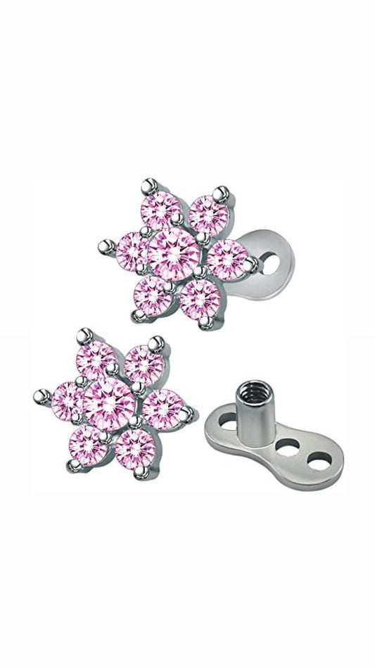 Pink Flower Dermal Piercing