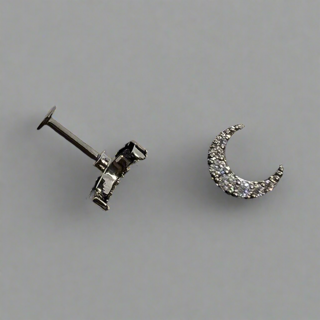 Stainless Steel Strass Crescent Moon Ear Piercing