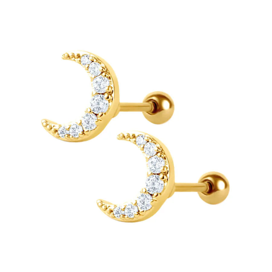 Single S925 Moon Stud Ear Piercing