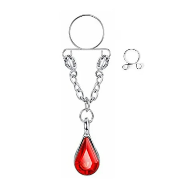 Hoop Hanging Red Tear Fake Nipple Piercing