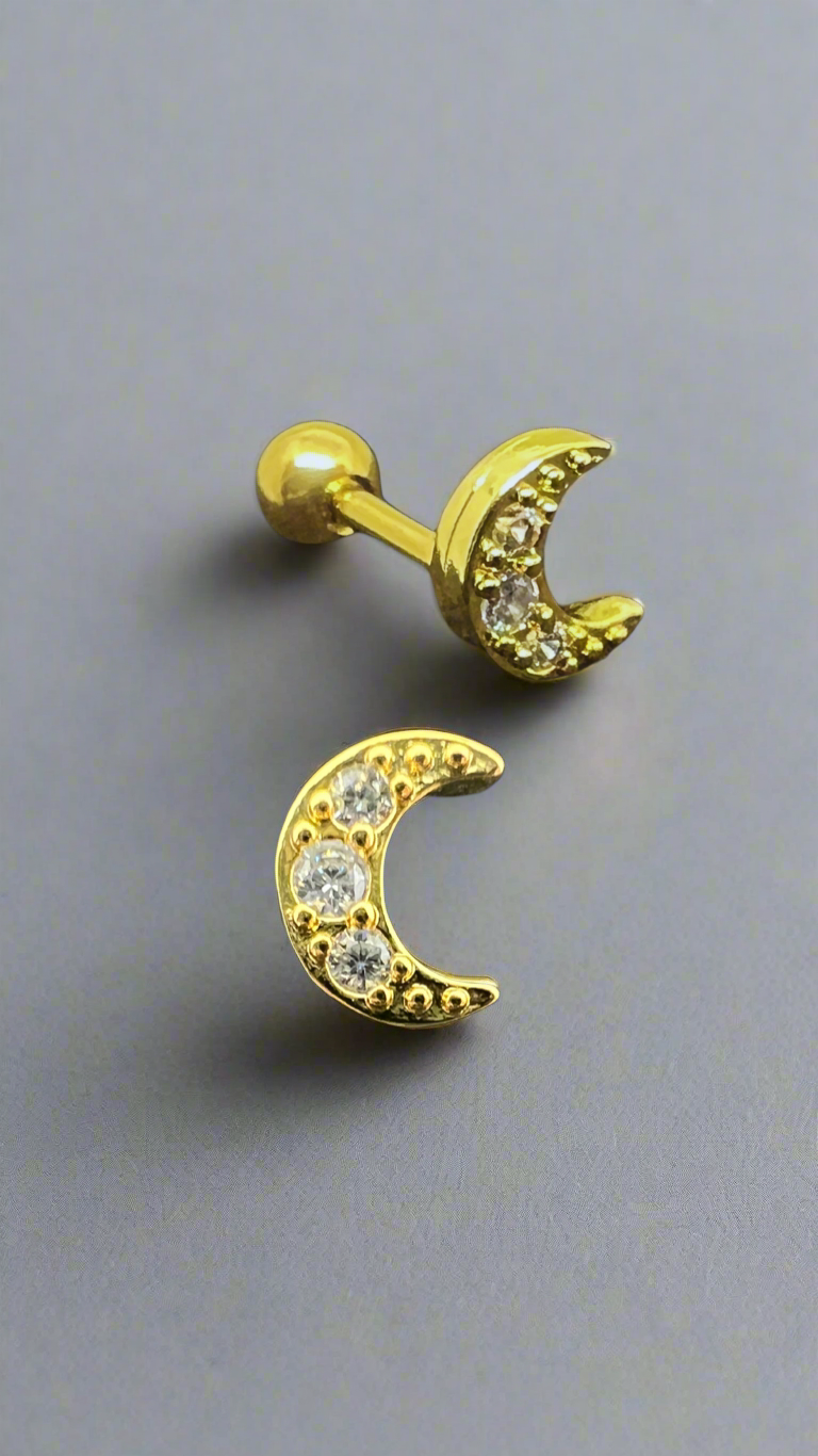 Stainless Steel Strass Crescent Moon Ear Piercing