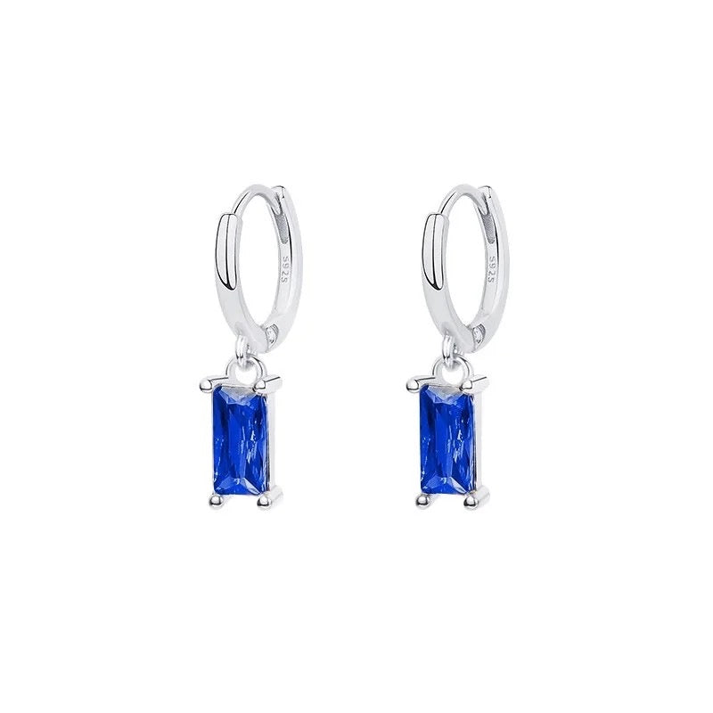 Silver Hoop Hanging Rectangle Lobe Ear Piercing (PAIR)