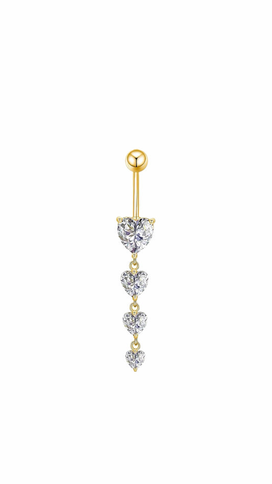 14G Long Heart Silver 925 Gold Plated Belly Piercing