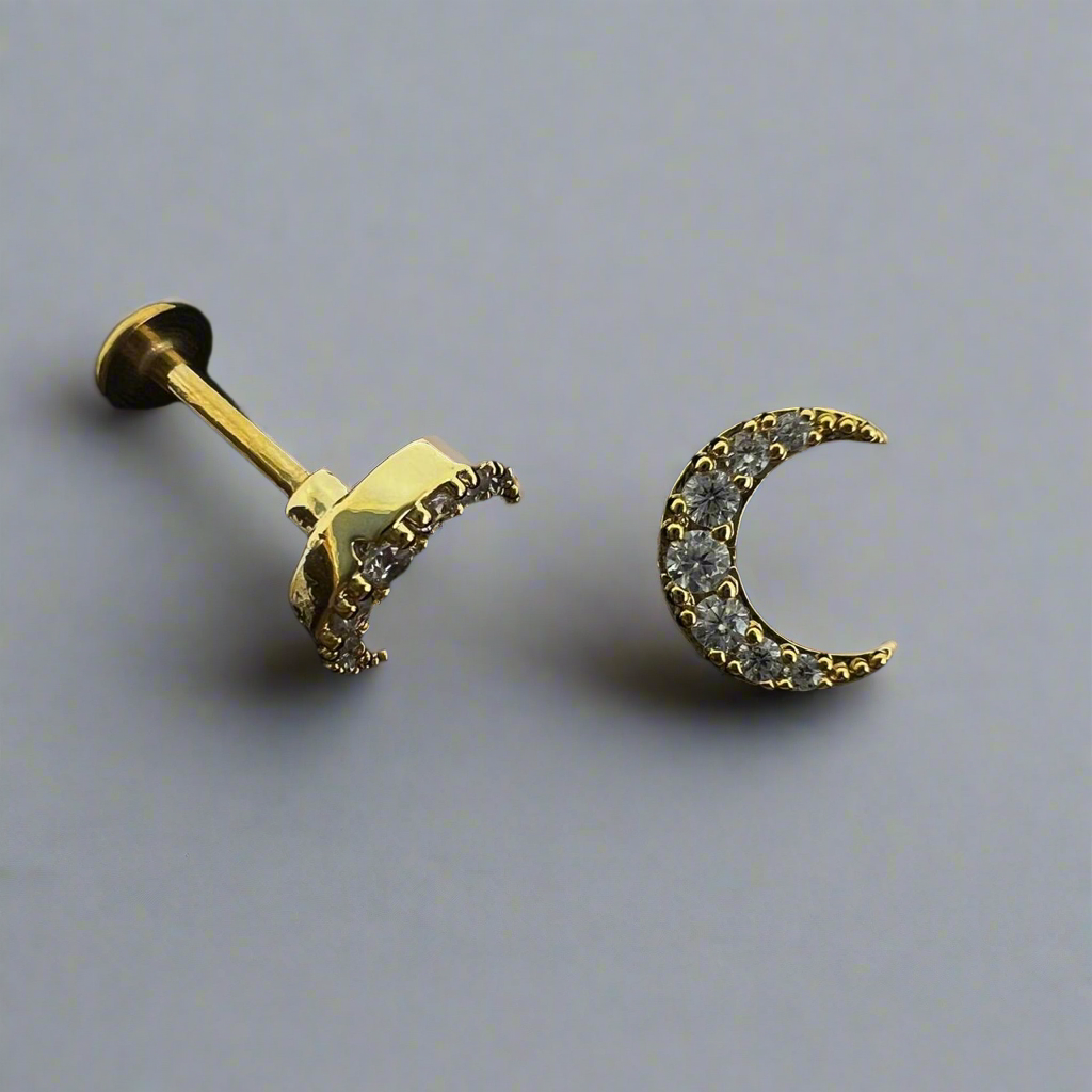 Stainless Steel Strass Crescent Moon Ear Piercing