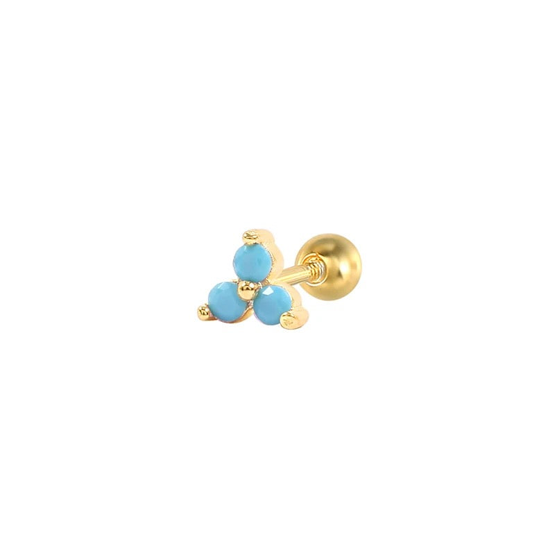 Silver 925 Colored 3 Studs Ear Piercing