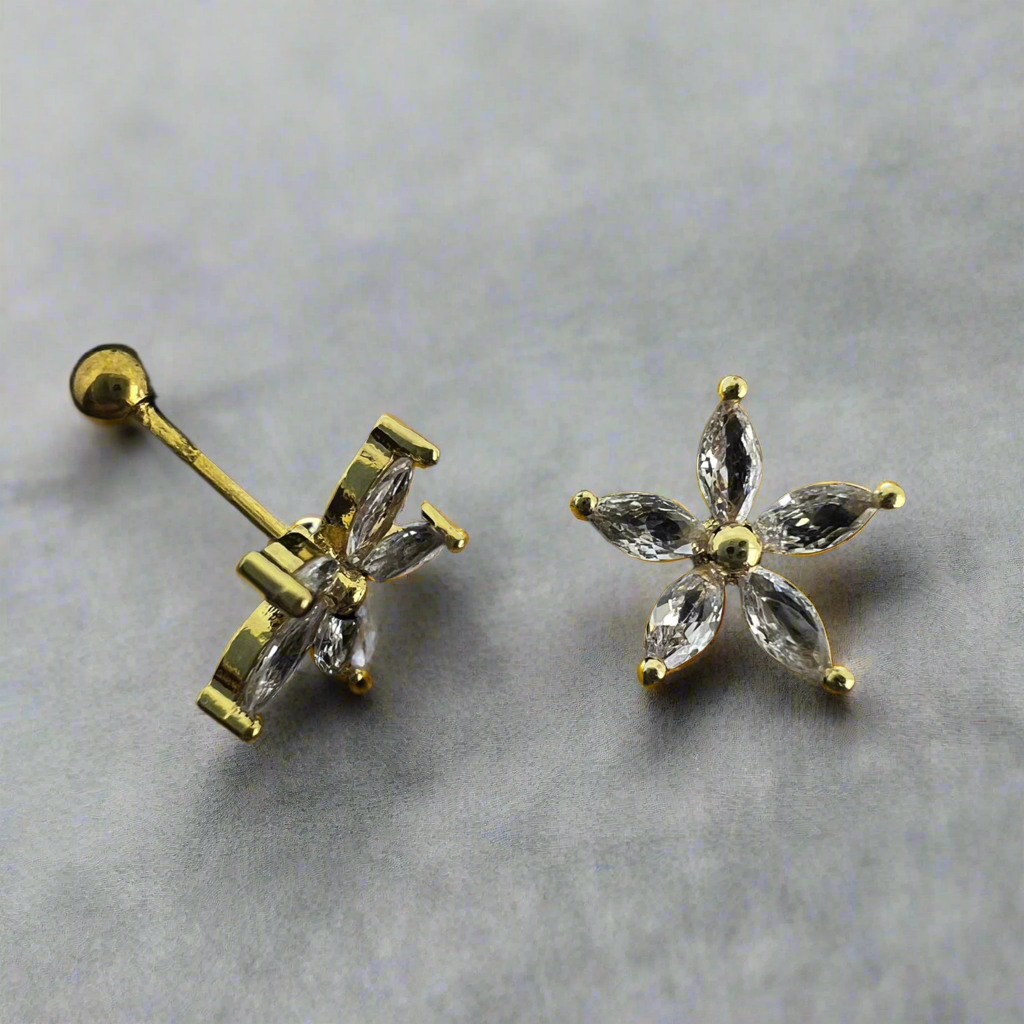 Stainless Steel Gold Flower Ear Piercing