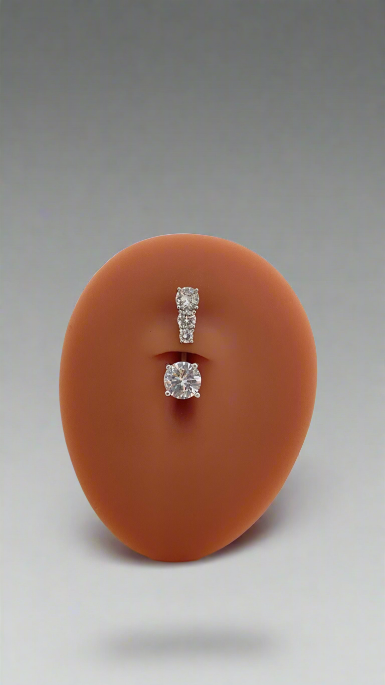 Triple Stone with Round Stone Silver Belly Piercing