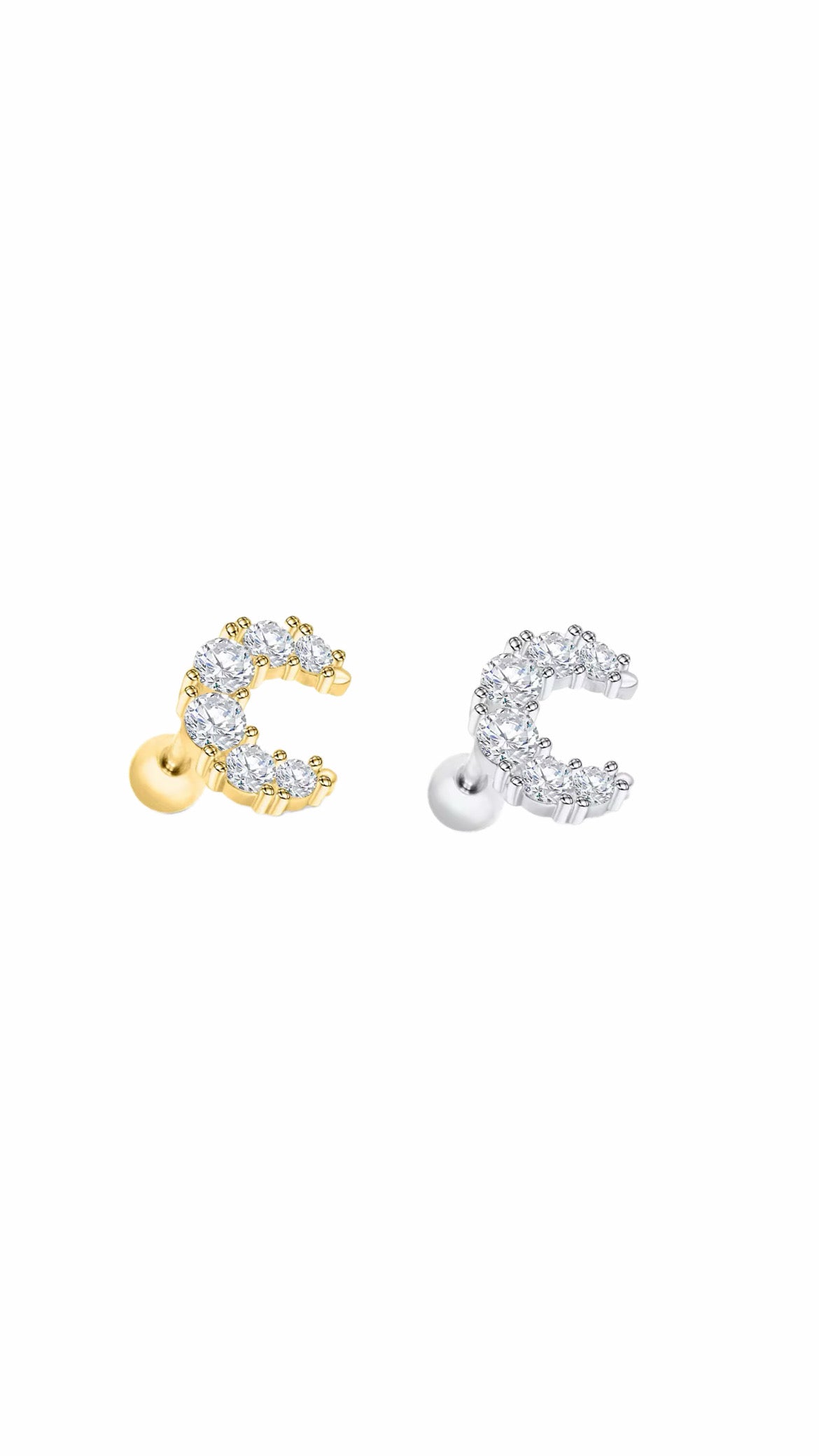 Single S925 Moon Zircon Stud Ear Piercing