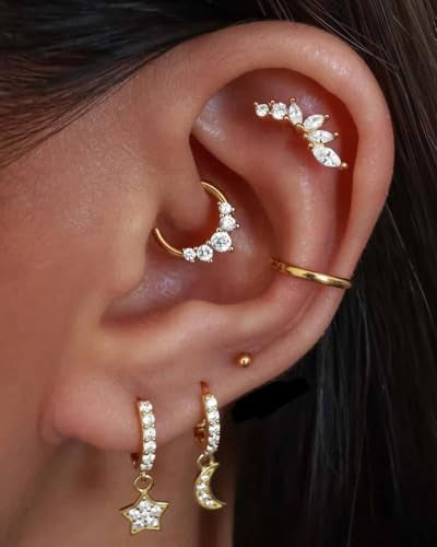 S925 5 Stones Zircon Arc Septum & Daith Ear Piercing