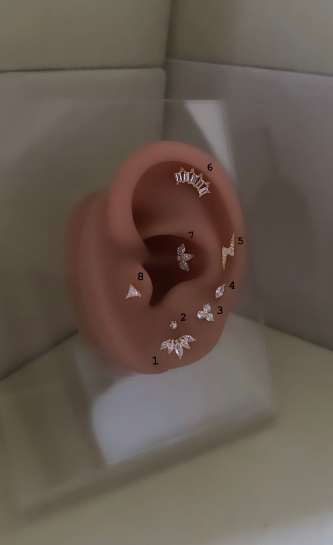 Single Silver 925 3 Stones Stud Ear Piercing