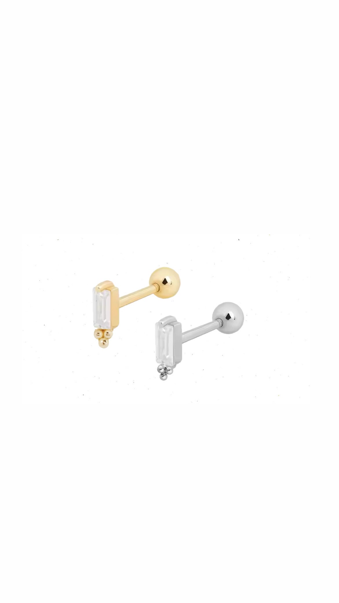 Single Rectangle With 3 Stones Ear Piercing