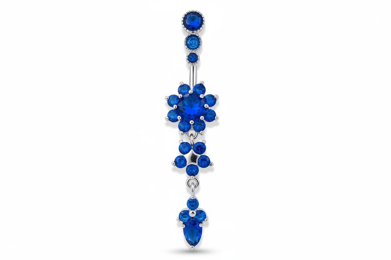 Rhinestone Triple Flower Belly Ring