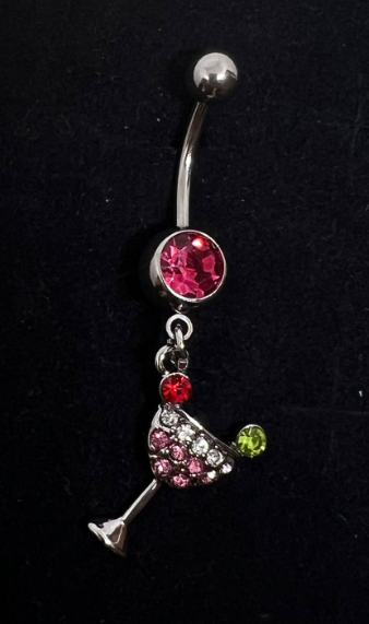 Rhinestone Margarita Glass Dangle Charm Navel Belly Ring