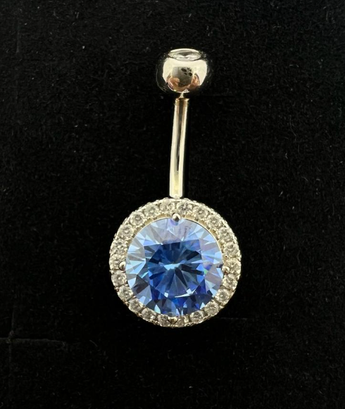 Silver 925 Blue Topaz Belly Ring