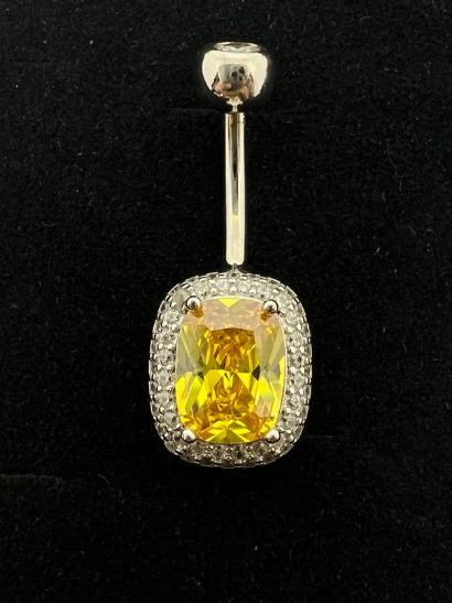 Silver 925 Citrine Belly Ring
