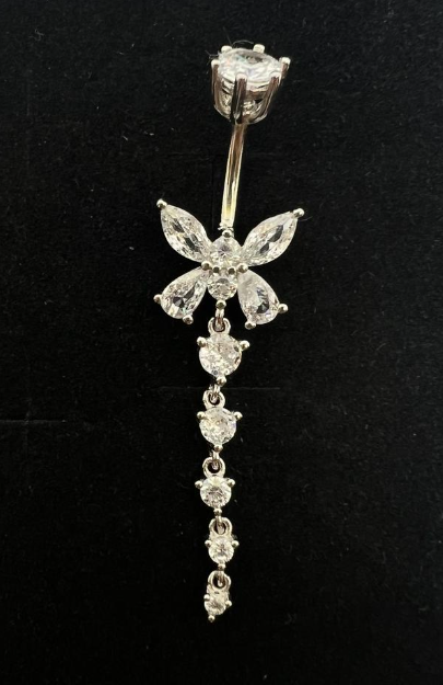 Silver 925 Long Butterfly Belly Ring