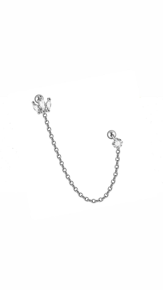 Stainless Steel Chain Stud/Mini Crown Ear Piercing (Model 2)