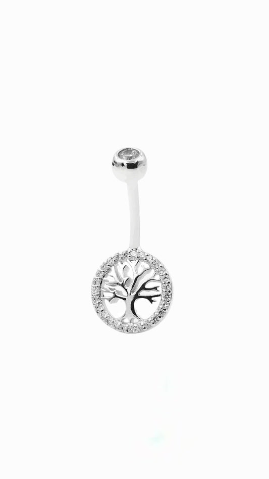 14G Silver 925 Tree Belly Piercing
