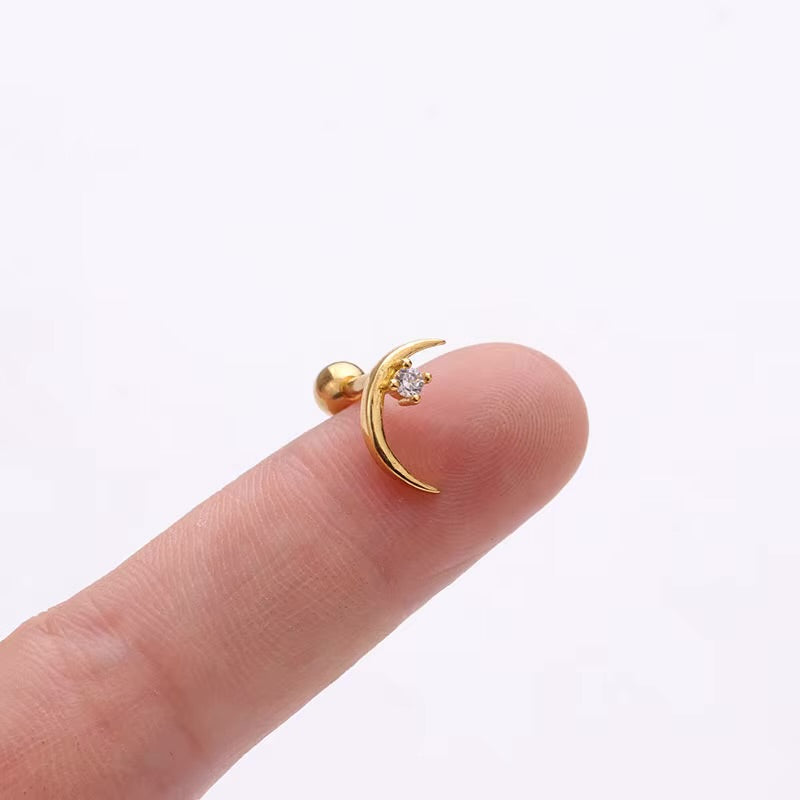 Crescent Moon 1 Stone Helix/Conch Ear Piercing