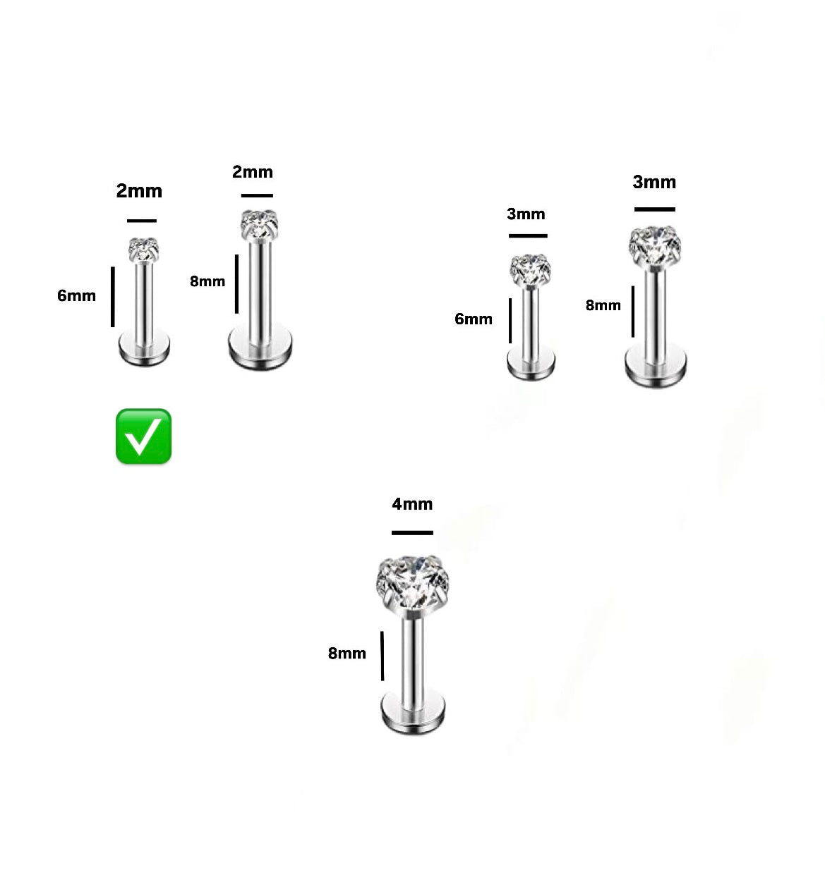 16G Silver Stud Ear Piercing