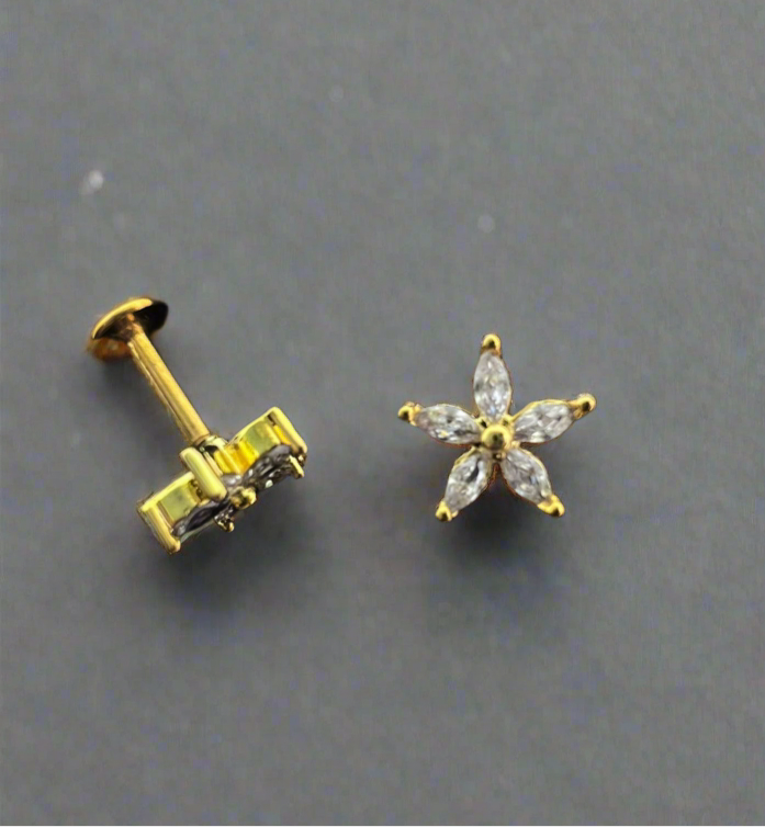Stainless Steel Gold Flower Ear Piercing