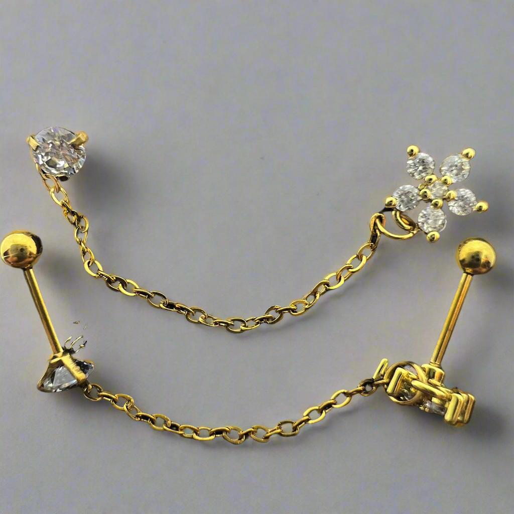 Chain Stud/Flower Ear Piercing (Model 2)