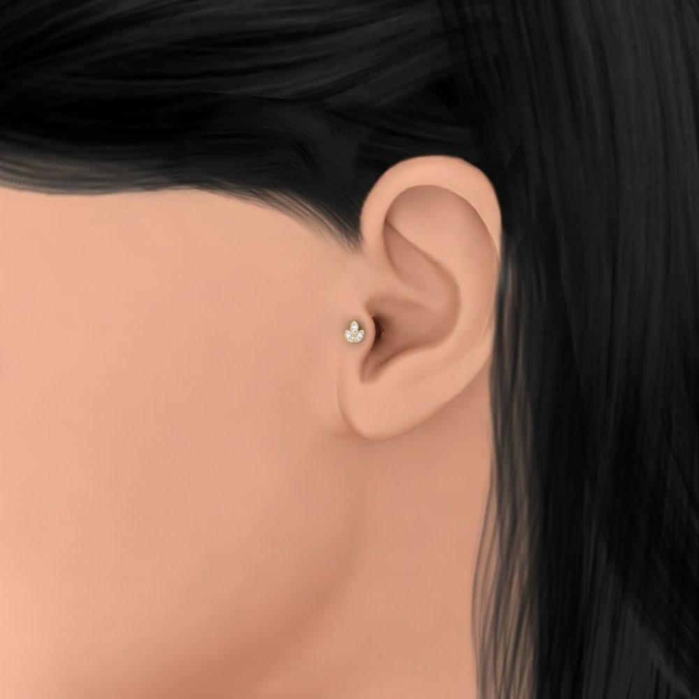 Single Triple Stone Stud Ear Piercing