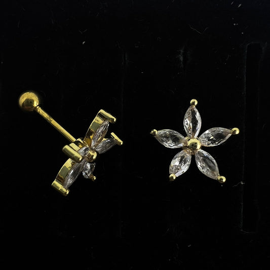 Stainless Steel Gold Flower Ear Piercing