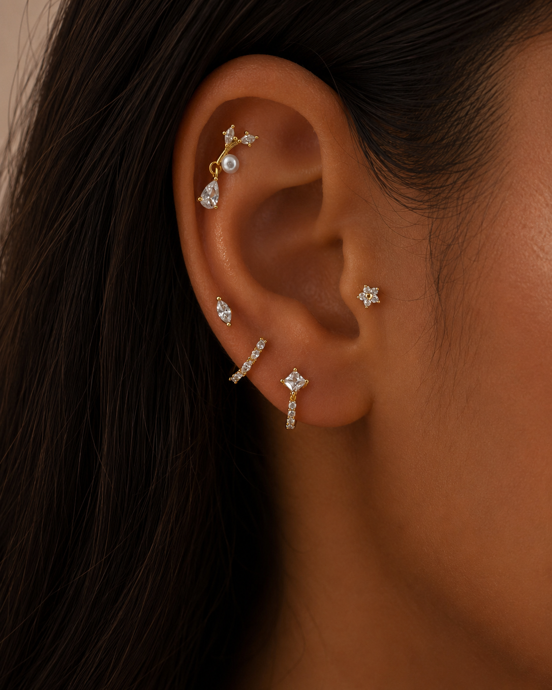 Single S925 Square Hoop Upper Lobe Ear Piercing