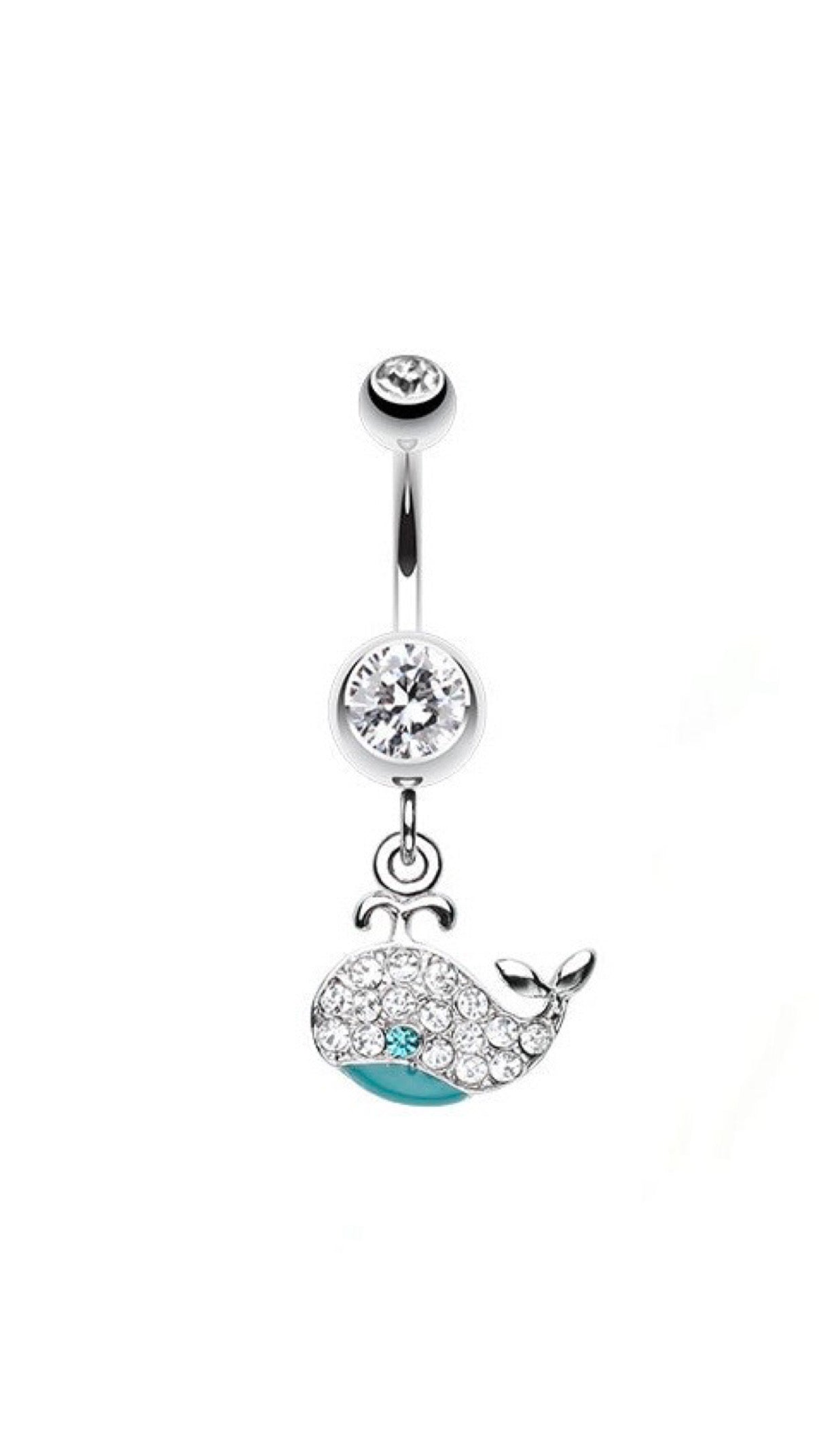 Rhinestone Whale Charm Navel Belly Ring
