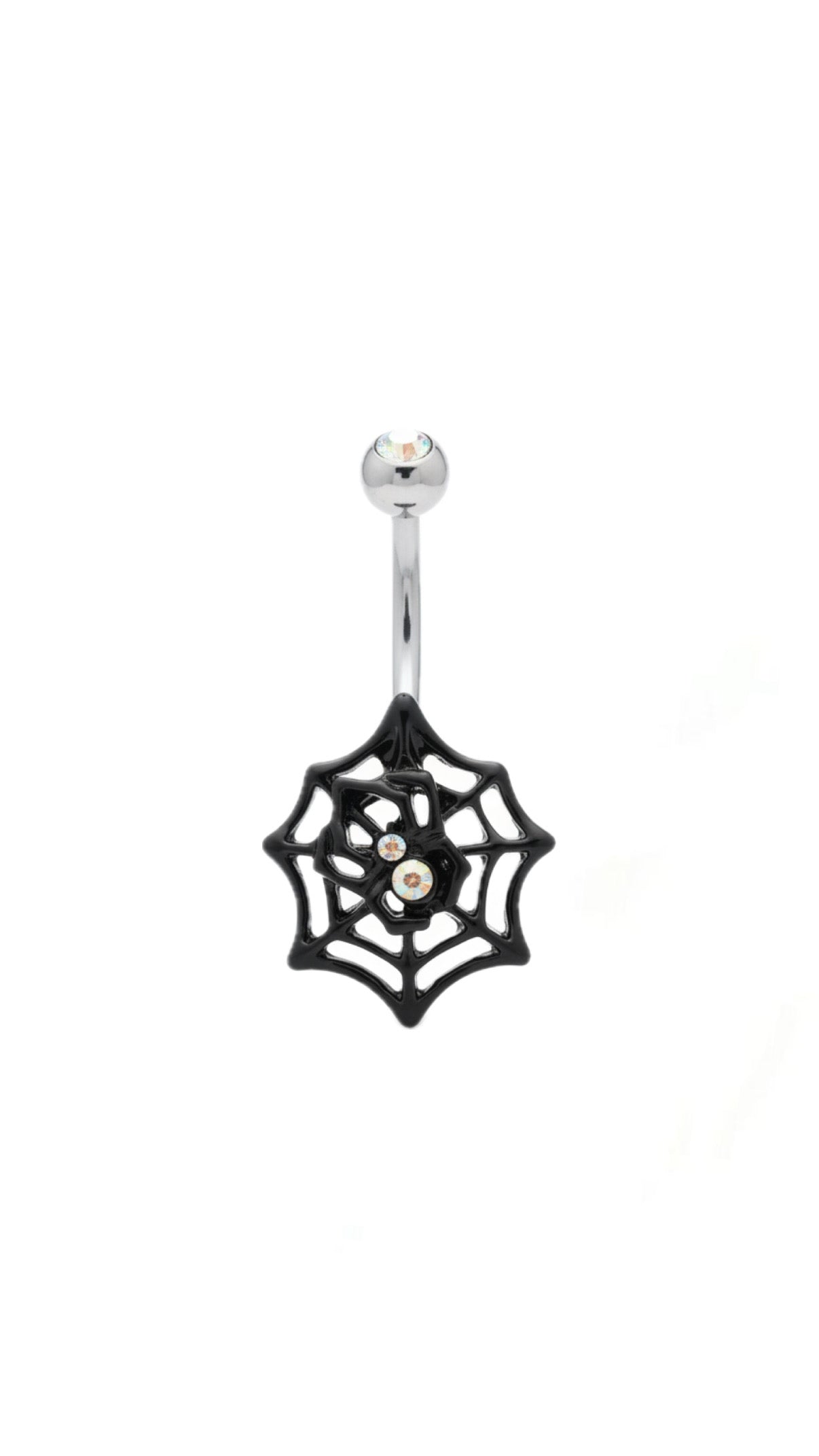 Rhinestone & Spider Web Navel Belly Piercing