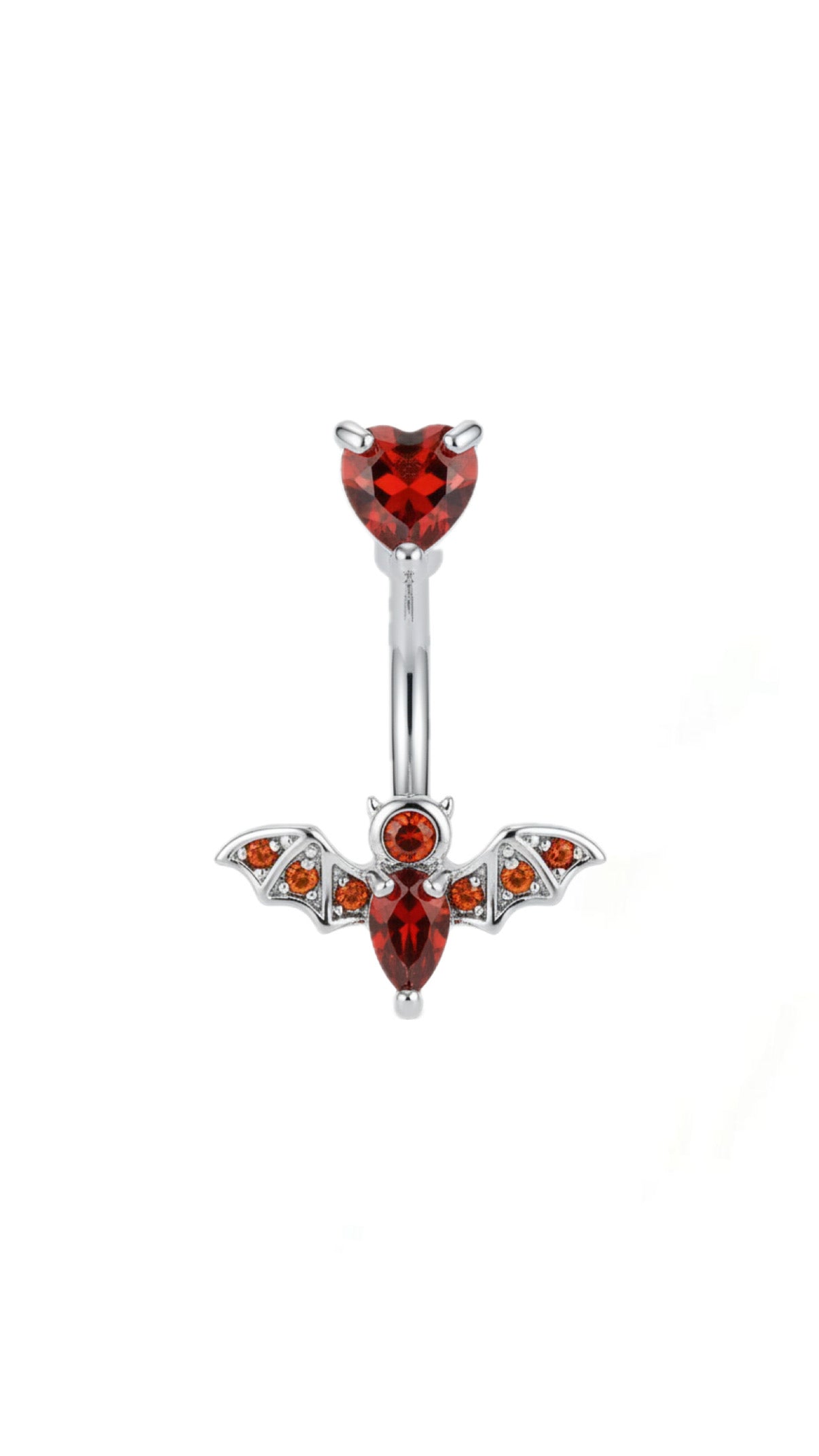 Cubic Zirconia Heart & Bat Navel Belly Piercing