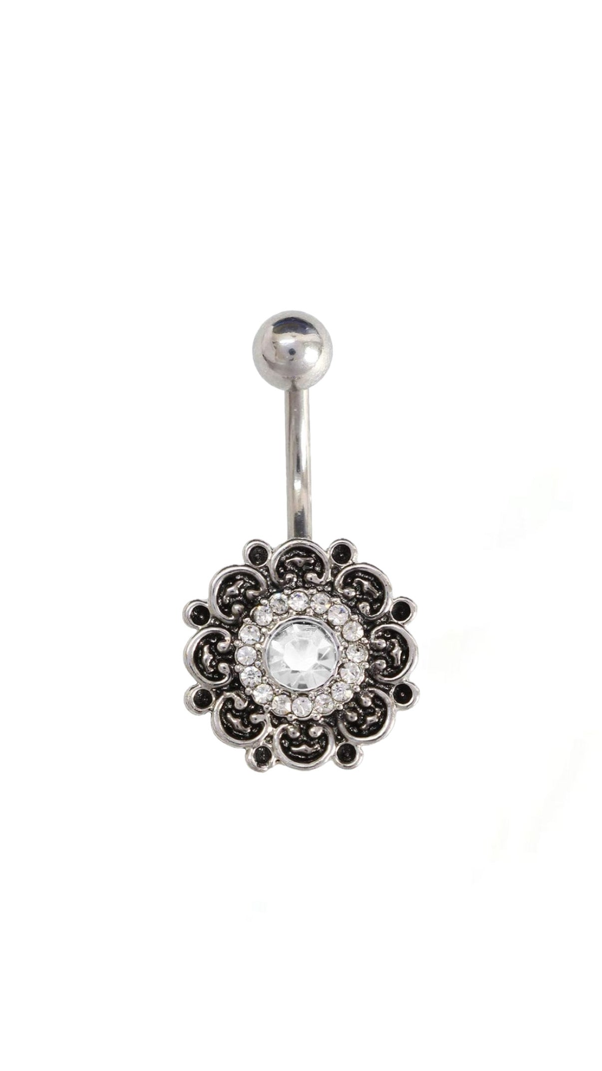 Black Flower Decor Belly Piercing