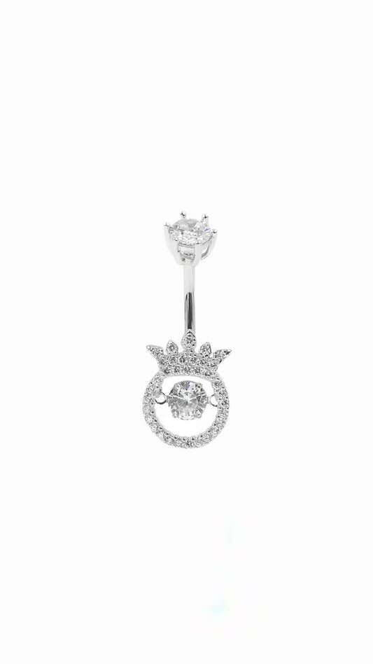 14G Silver 925 Crown Belly Piercing