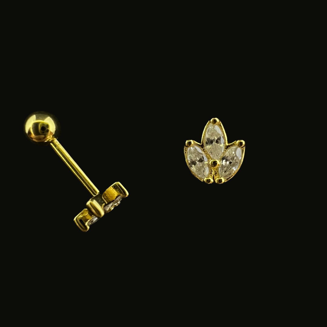 Single Triple Stone Stud Ear Piercing