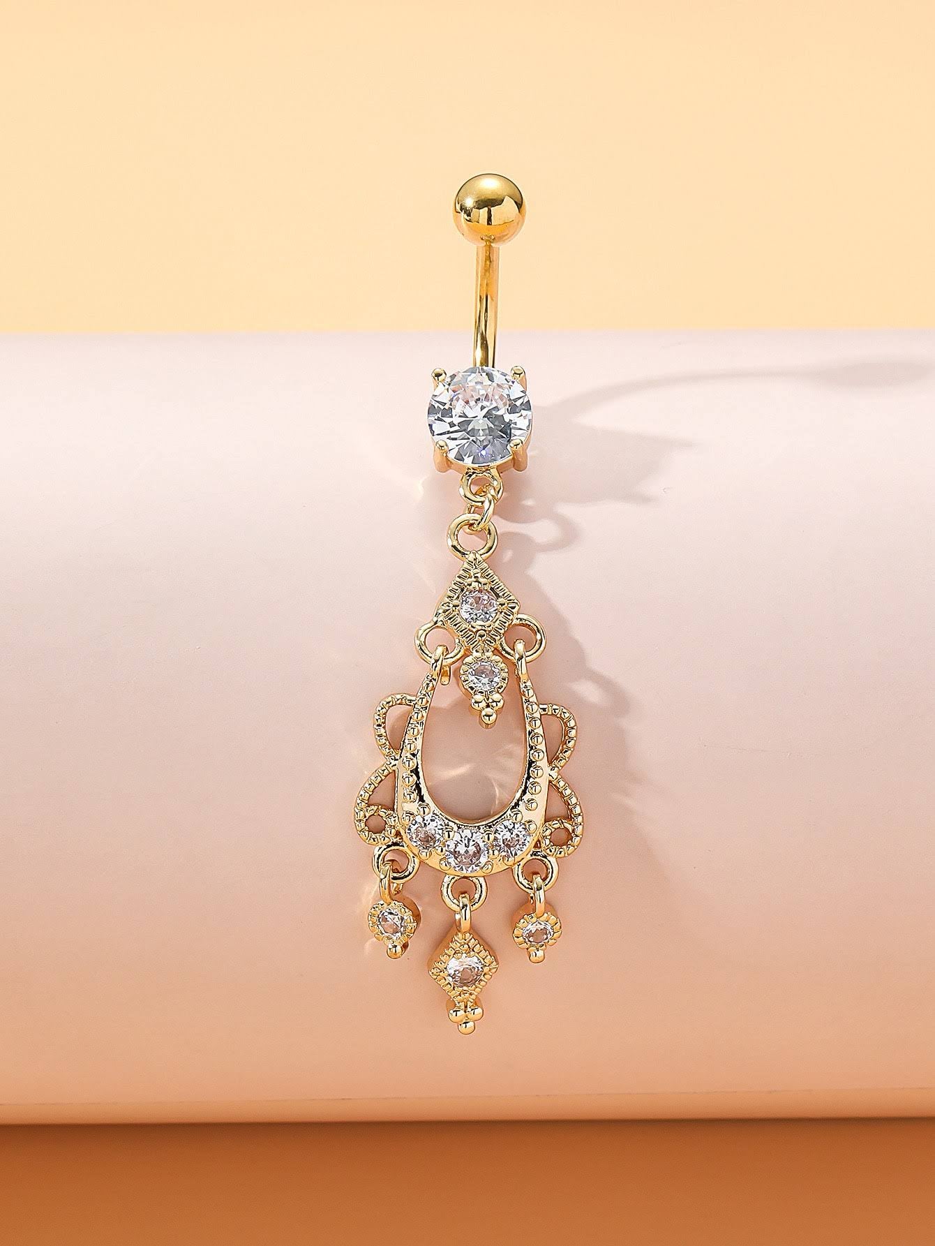 Rhinestone Drop Decor Navel Belly Ring