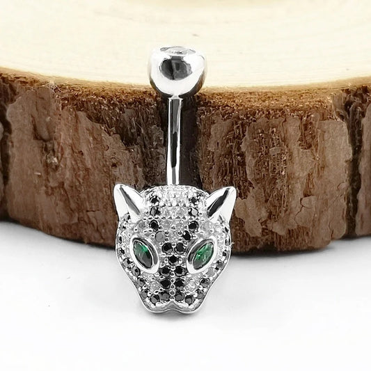 14G Punk Leopard 925 Sterling Silver Belly Ring