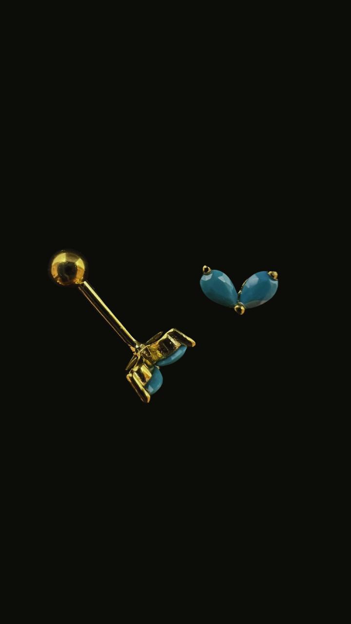 Silver 925 2 Studs Turquoise Ear Piercing