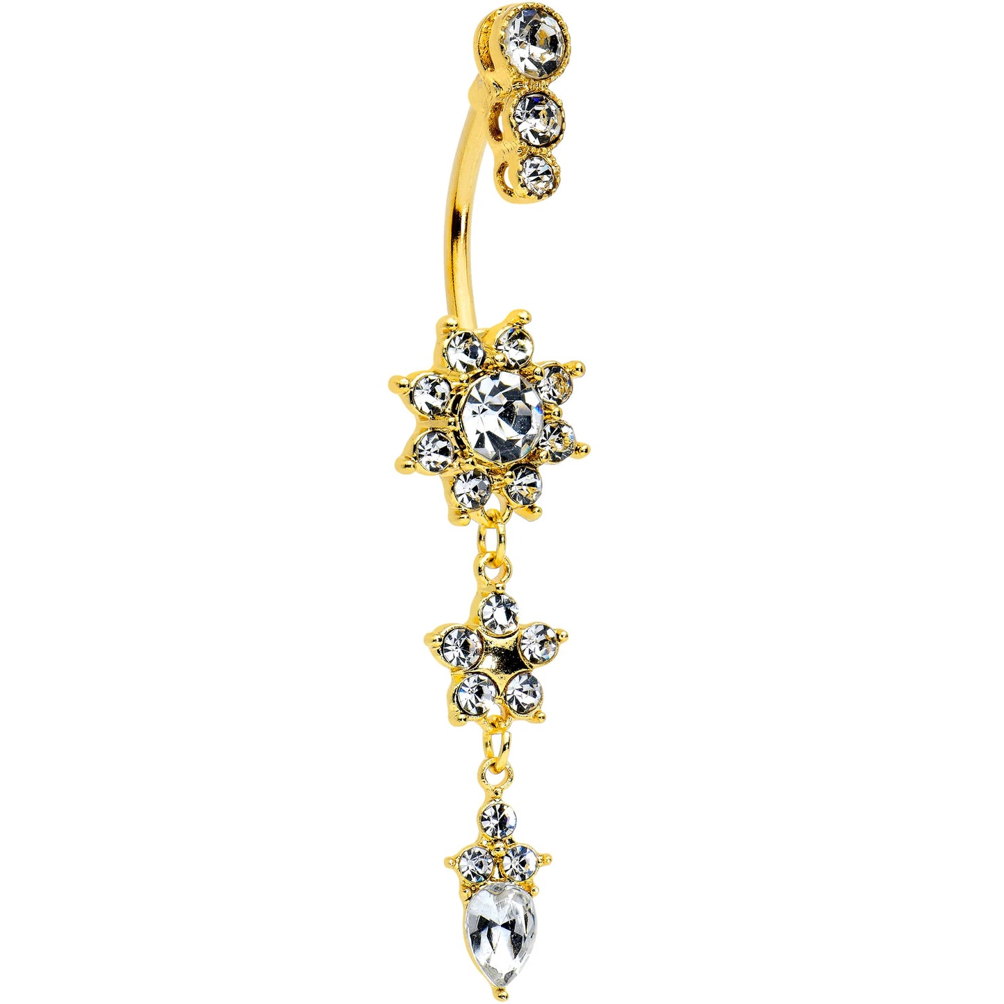 Rhinestone Triple Flower Belly Ring